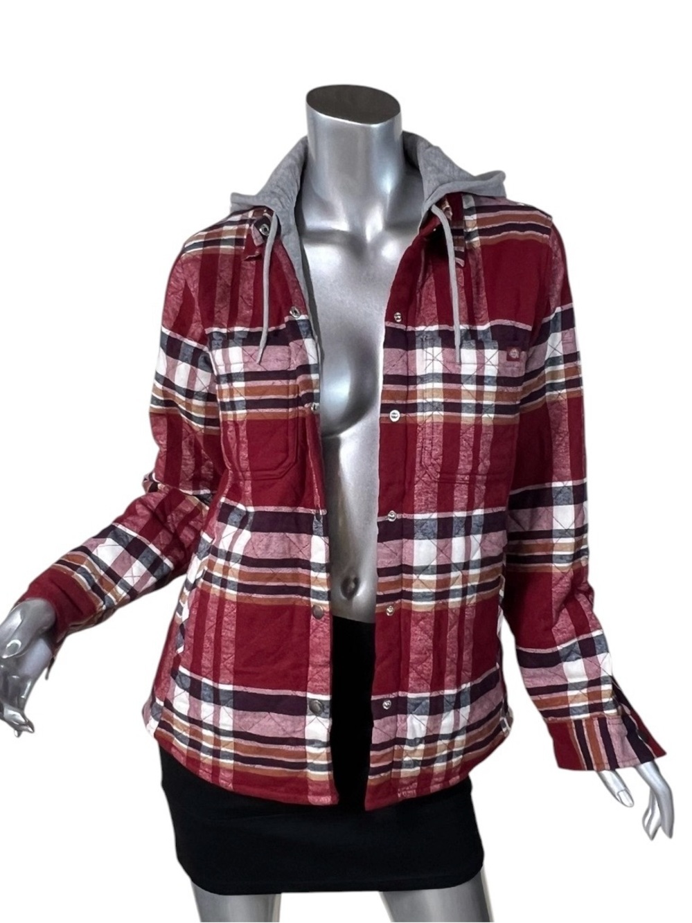 Dickies Women’s Small Quilted Lined Shacket Snap Up Jacket Plaid Red